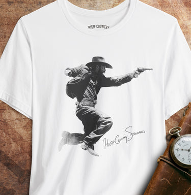White Outlaw 1 gunslinger Western graphic T-shirt by High Country Standard