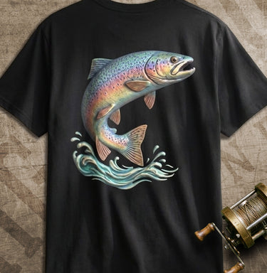 Black Fish Outta Water rainbow trout graphic T-shirt by High Country Standard