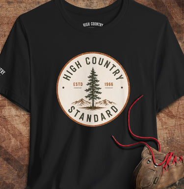Black HCS evergreen seal outdoor graphic T-shirt by High Country Standard