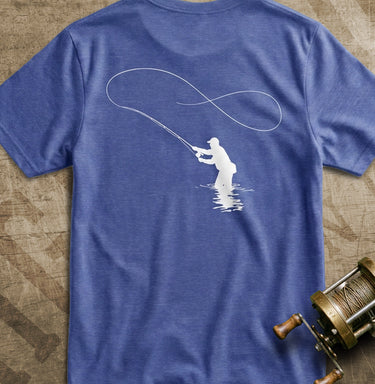 Heather True Royal Off Line fly fishing graphic T-shirt by High Country Standard