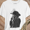 White Lefty smoking cowgirl portrait T-shirt by High Country Standard
