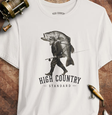 Vintage White Nice Bass funny fishing graphic T-shirt by High Country Standard