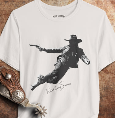 Vintage White Outlaw 2 gunslinger Western graphic T-shirt by High Country Standard
